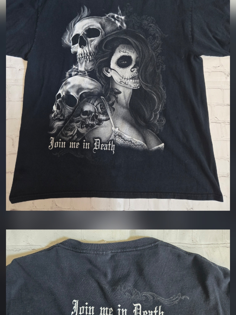 Y2k Tattoo Graphic Fruit Of The Loom 'Join Me In Death' Skull Skater Grunge Tee